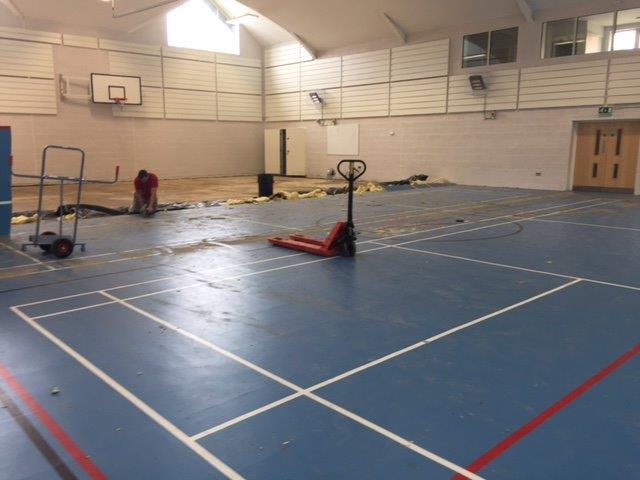 School during indoor sports hall floor refurbishment with pulastic