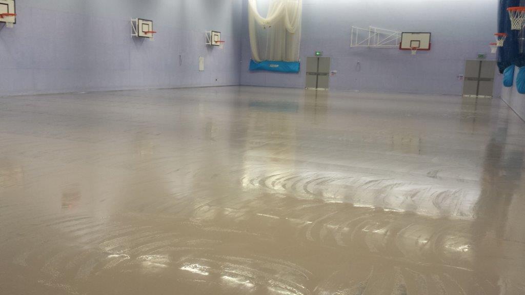 Indoor school sports hall floor refurbishment with pulastic