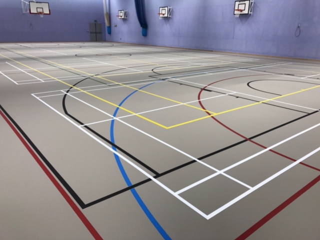 School sports hall new pulastic floor with court markings