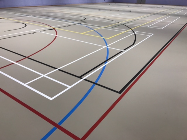 School sports hall new pulastic floor with court markings