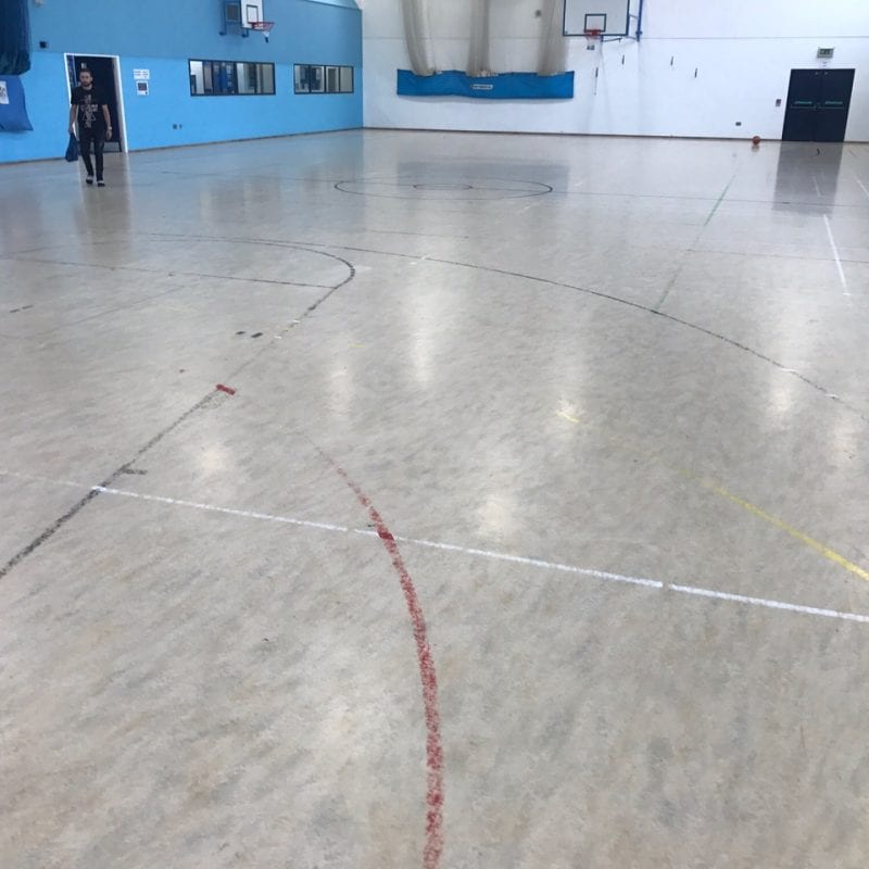 Indoor school sports hall floor before pulastic refurbishment by Sports Surfaces UK