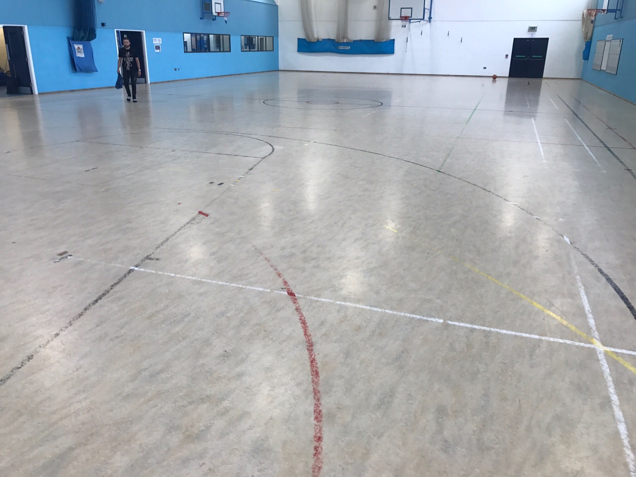 Indoor school sports hall floor before pulastic refurbishment by Sports Surfaces UK