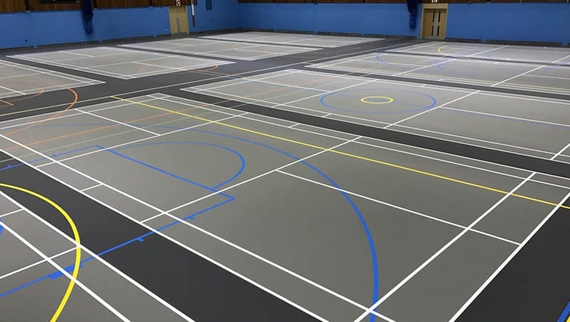 Polyurethane multi-use sports floor for indoor Leisure Centre and school Sports halls