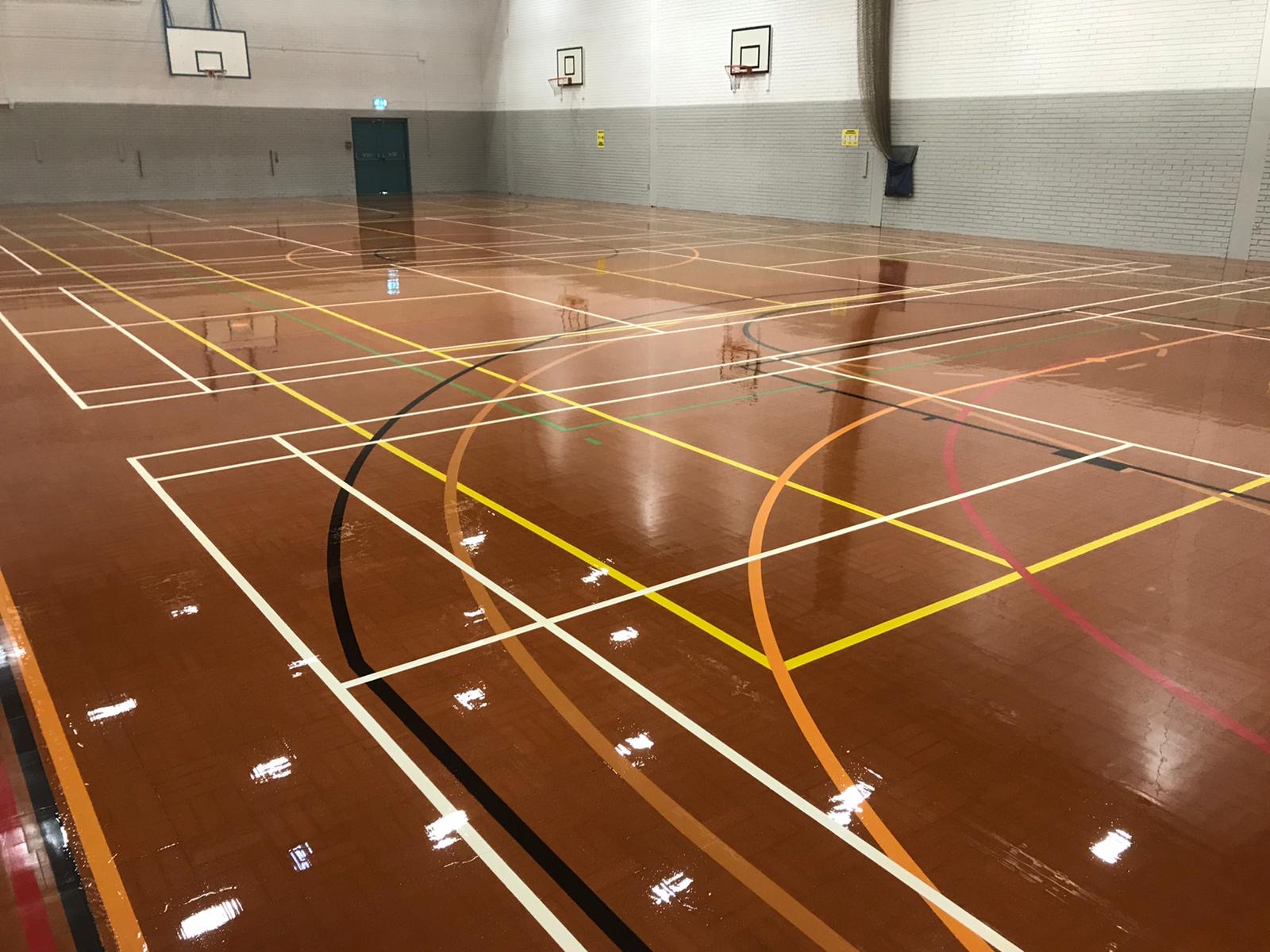 Sharples High School, Bolton – Sand & Seal the existing Granwood floor with new court markings