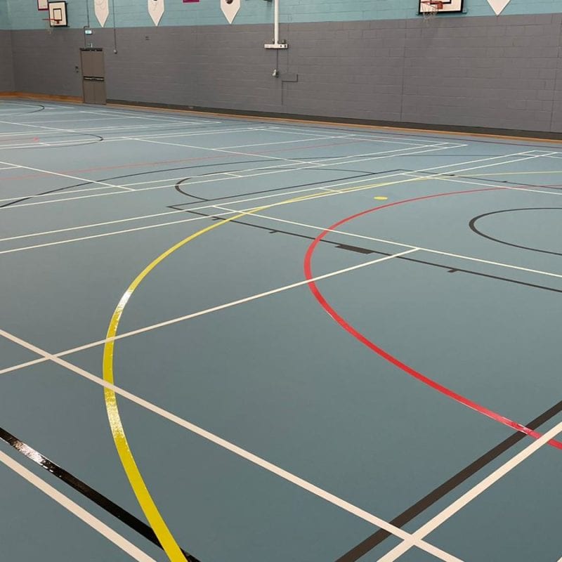New indoor sports floor Garston Leisure Centre in Liverpool, SSUK Pulastic sports flooring Elite One 20 Eco floor.