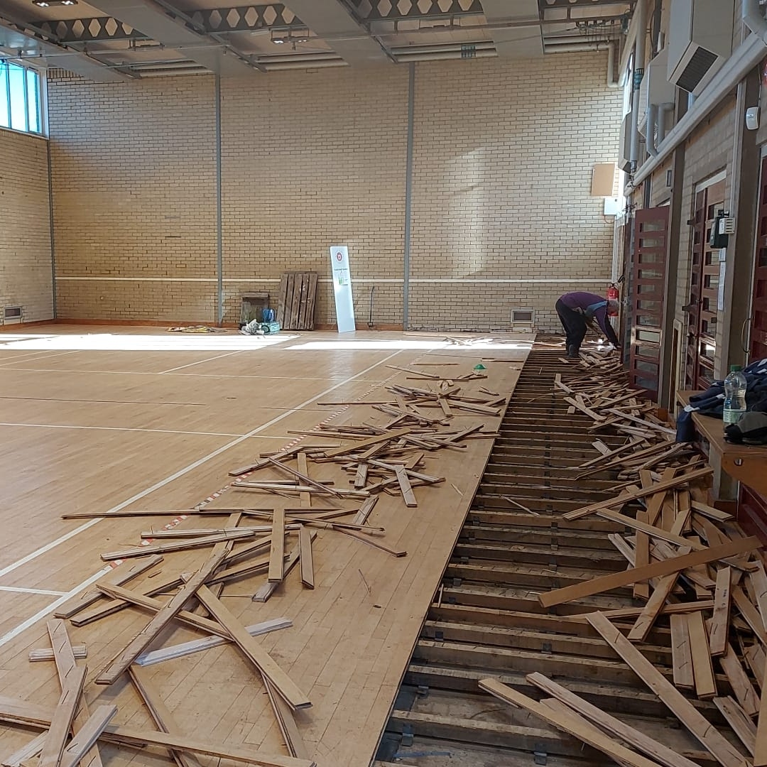 Floor refurbishment - uplift canadian maple sprung floor