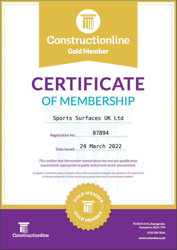 Sports Surfaces Awarded Gold Membership of Construction Line