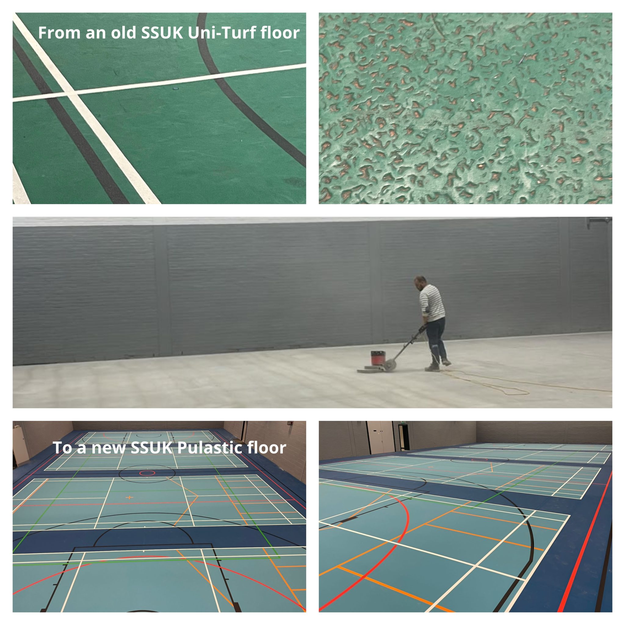 Pulastic indoor sports floor over an old Uni-Turf sports surface