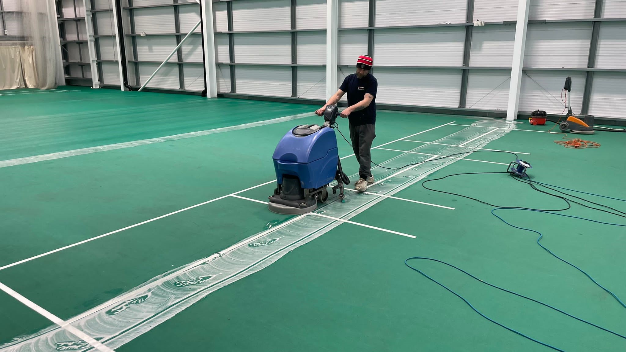 industrial, mechanical deep clean uniturf cricket sports floor